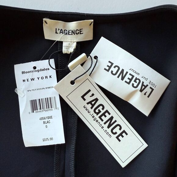 NWT L'AGENCE Paris Ainslee Zip Up Scoop Neck Long Sleeve Top in Black Size 0 - Picture 10 of 16